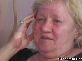 Chubby mature blonde takes it from both ends