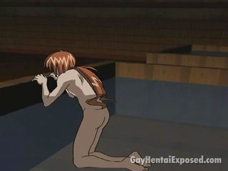 Punainen tukkainen anime homoseksuaalinen saaminen anally porattu mukaan a iso pistellä koira tyyli